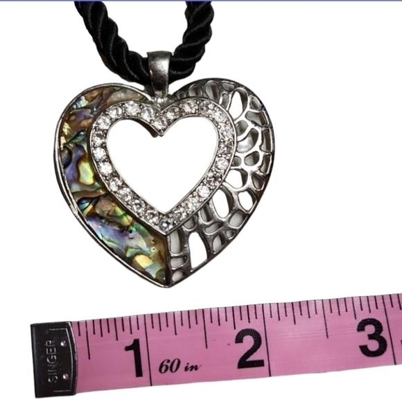 ABALONE And Silver Heart Pendant Medallion Cord Necklace - Picture 4 of 8